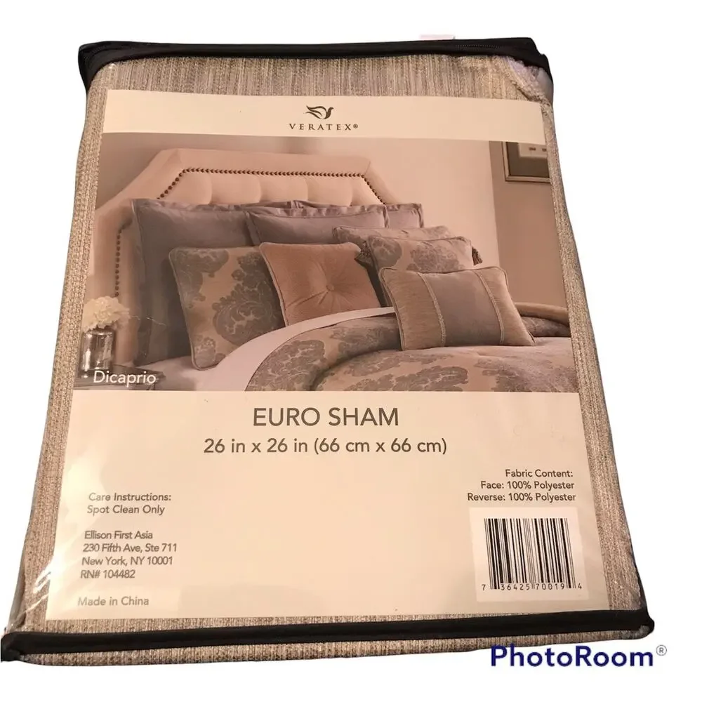 Veratex DICAPRIO Reversible Euro Sham 26 x 26 Gray Tan Subtle Stripe NEW